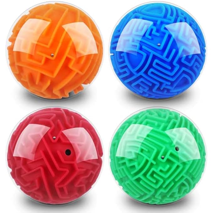 4 PIECES 3D MAZE BALL MAZE PUZZLE BALL MAGIC BRAIN TEASERS GAMES SPHERE EDUCATIONAL PUZZLE TOYS MAZE PUZZLE CUBE BALL FOR ADULTS AND STUDENTS TEENS AND HARD CHALLENGES GAME LOVER - Image 1